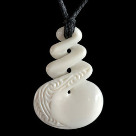 Triple Twist Bone Pendant Handcrafted Pikorua Carving