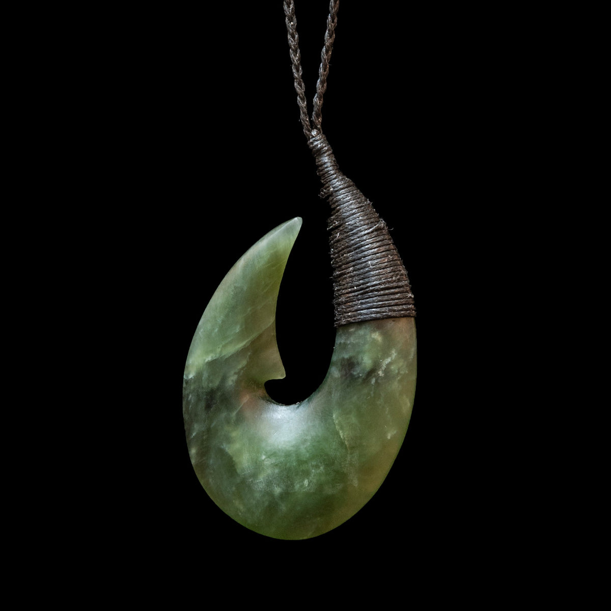 Hei Matau hook, bound handcrafted jade pendant-0