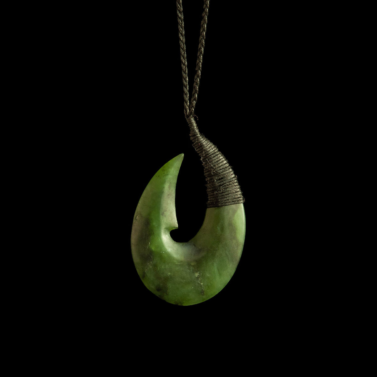 Hei Matau hook, bound handcrafted jade pendant-2
